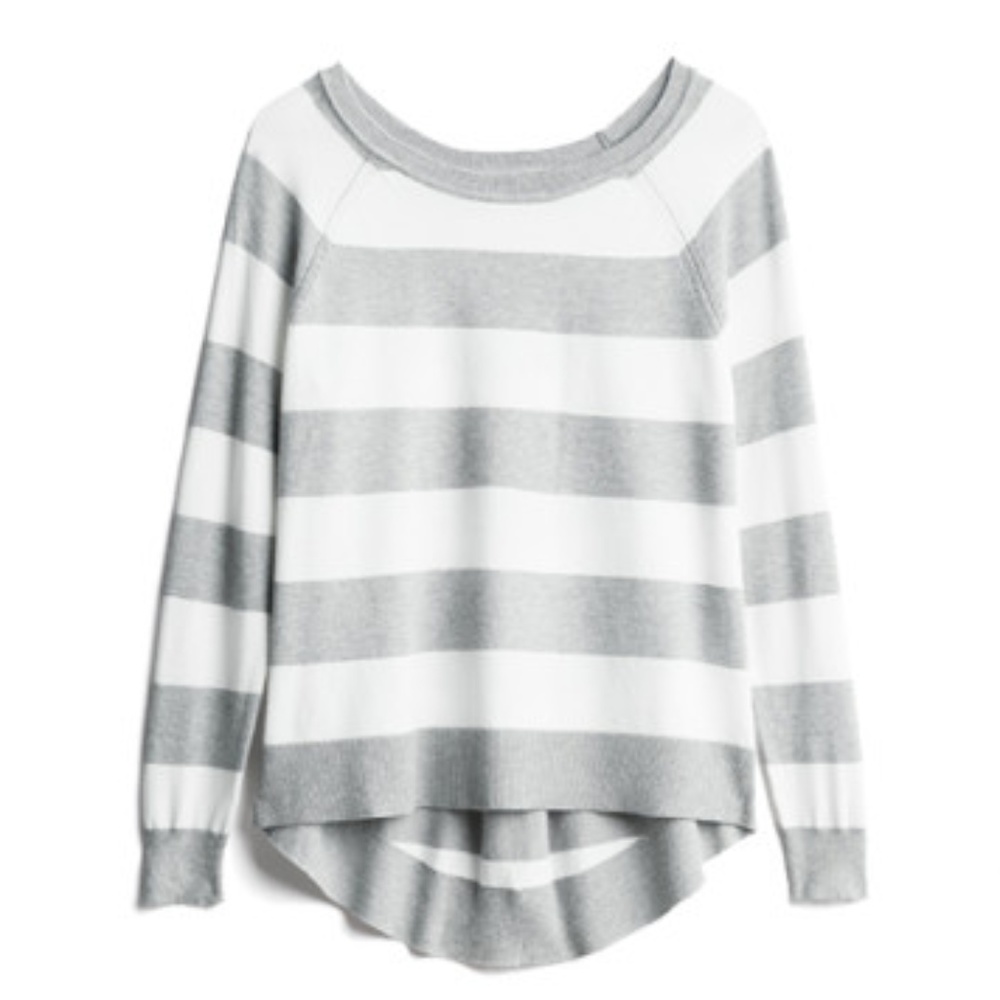 Striped Gray and White Pullover with Back Detail